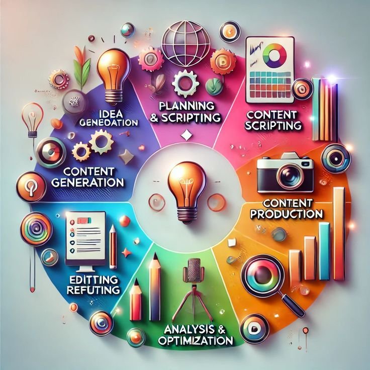 Creative process flowchart with icons